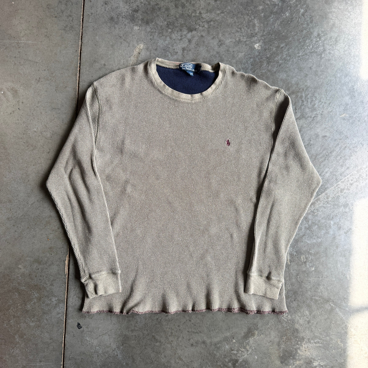 Polo Ralph Lauren Waffle Knit Thermal Raw Hem Shirt 90's - L