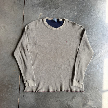 Polo Ralph Lauren Waffle Knit Thermal Raw Hem Shirt 90's - L