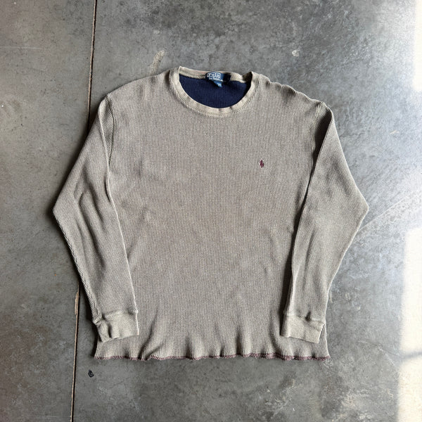 Polo Ralph Lauren Waffle Knit Thermal Raw Hem Shirt 90's - L