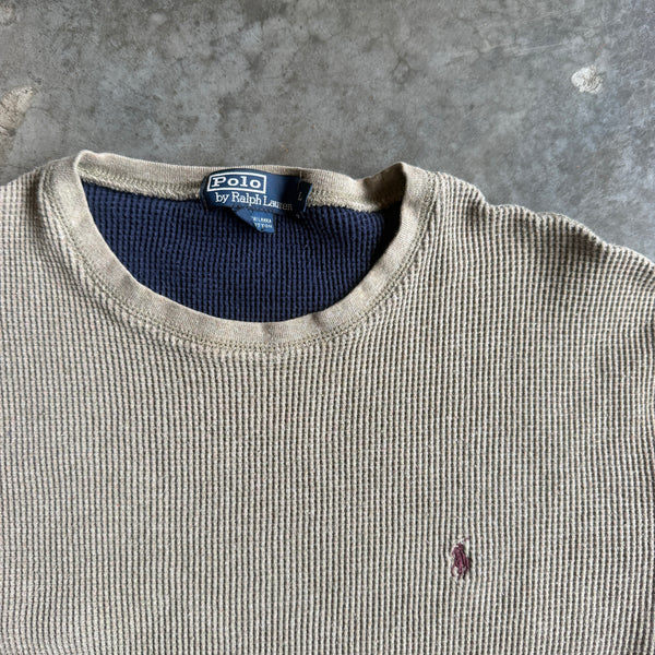 Polo Ralph Lauren Waffle Knit Thermal Raw Hem Shirt 90's - L hover