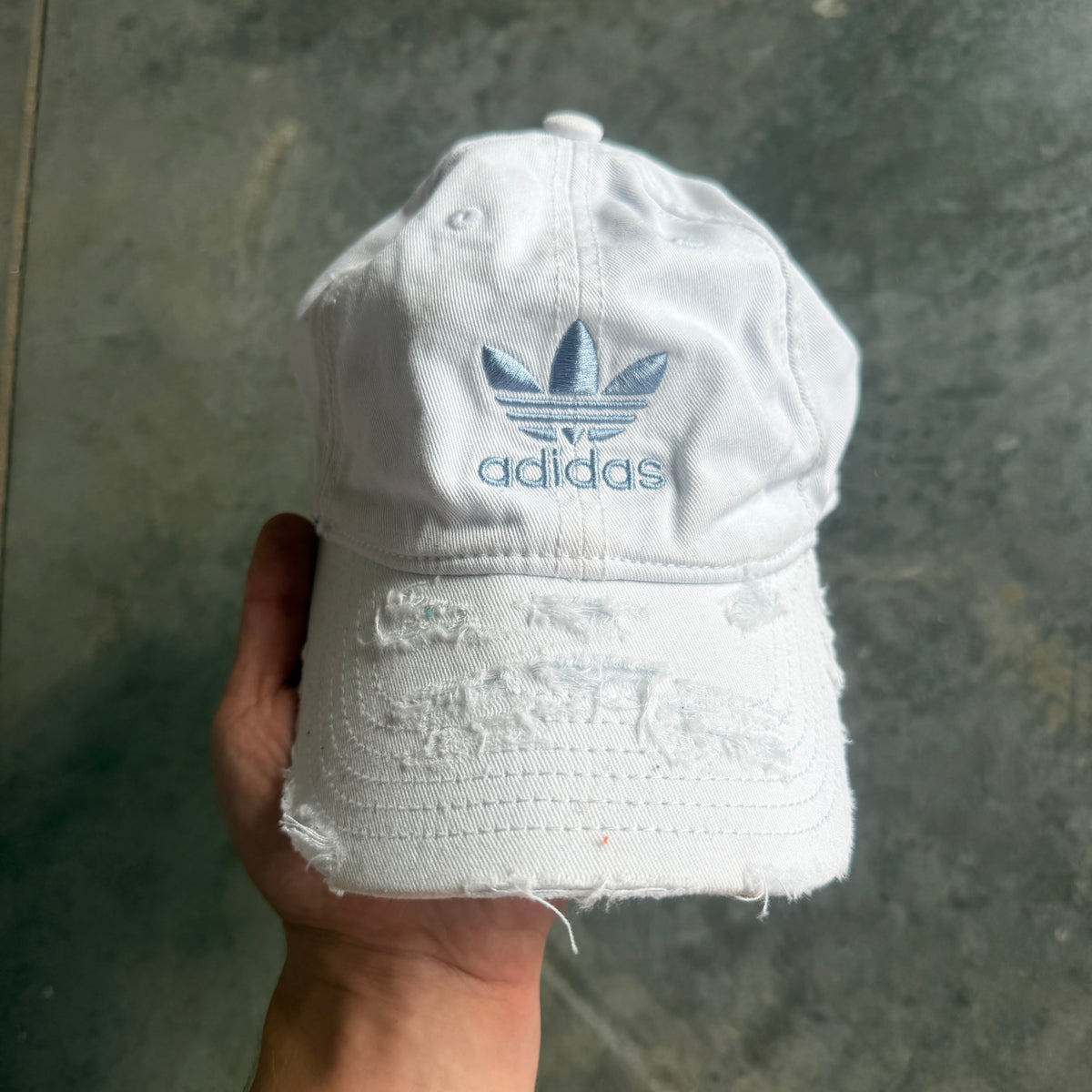 Adidas Trefoil White Thrashed Womens Strapback Hat 00's - OSFA