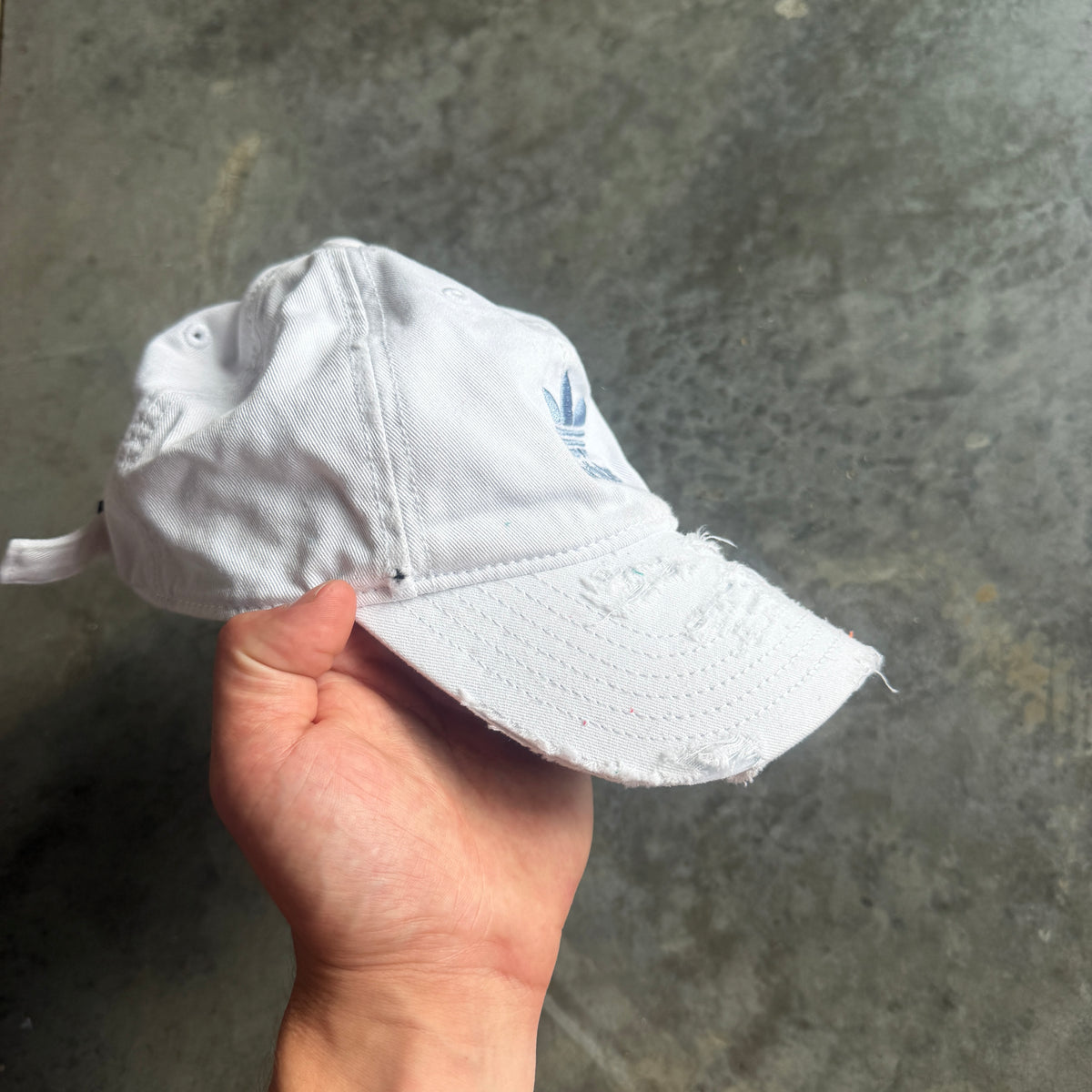 Adidas Trefoil White Thrashed Womens Strapback Hat 00's - OSFA