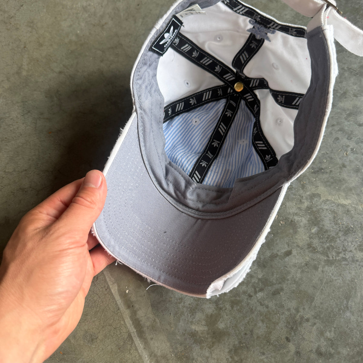 Adidas Trefoil White Thrashed Womens Strapback Hat 00's - OSFA