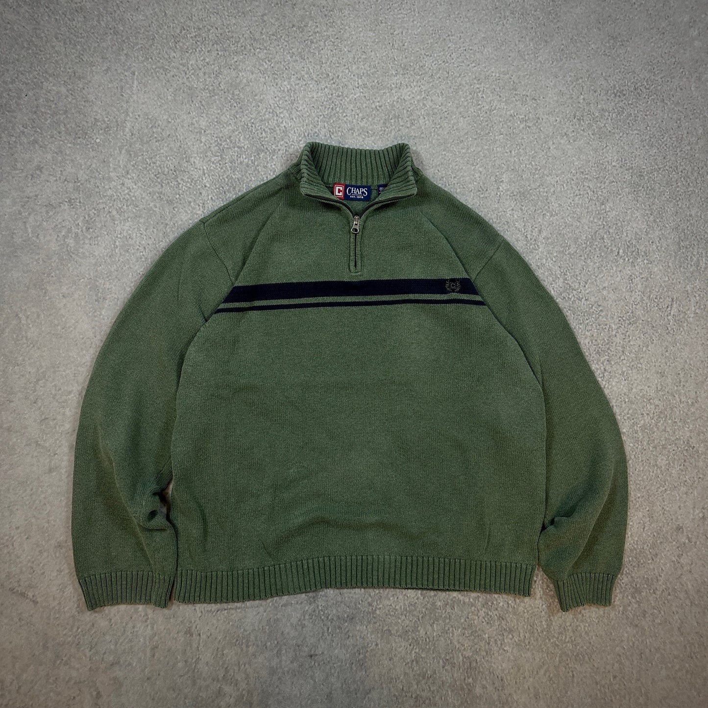 Chaps Knit 1/4 Zip Sweater Pullover Stripe Surf Skate 00's - XL