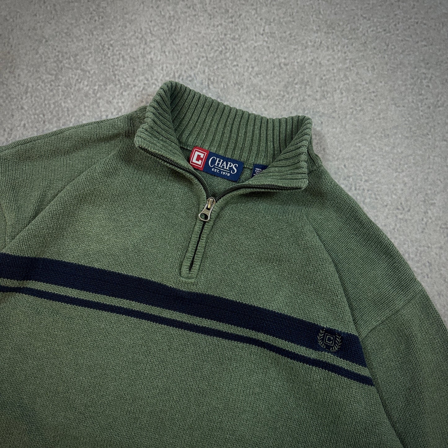Chaps Knit 1/4 Zip Sweater Pullover Stripe Surf Skate 00's - XL