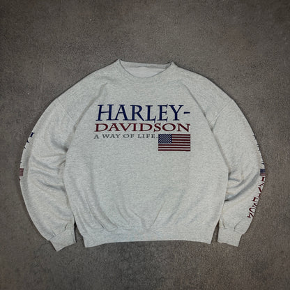 Harley Davidson Way of Life American Flag Sweatshirt Crewneck 90's - XL