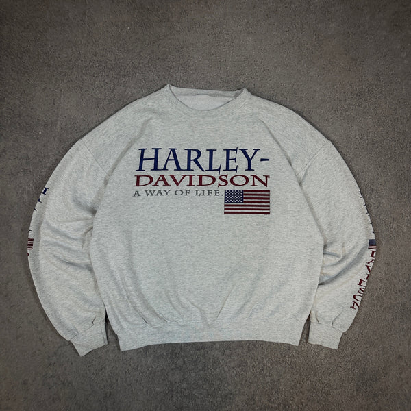 Harley Davidson Way of Life American Flag Sweatshirt Crewneck 90's - XL