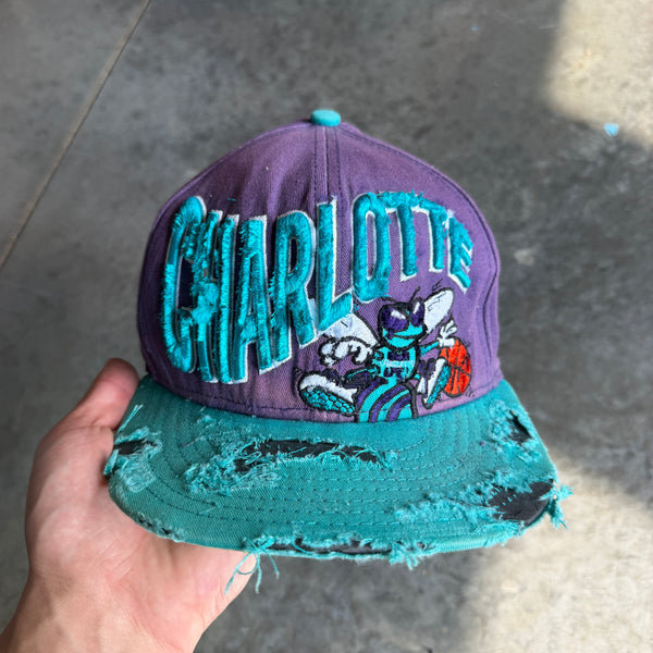 Charlotte Hornets Embroidered Thrashed Snapback Hat 00's - OSFA