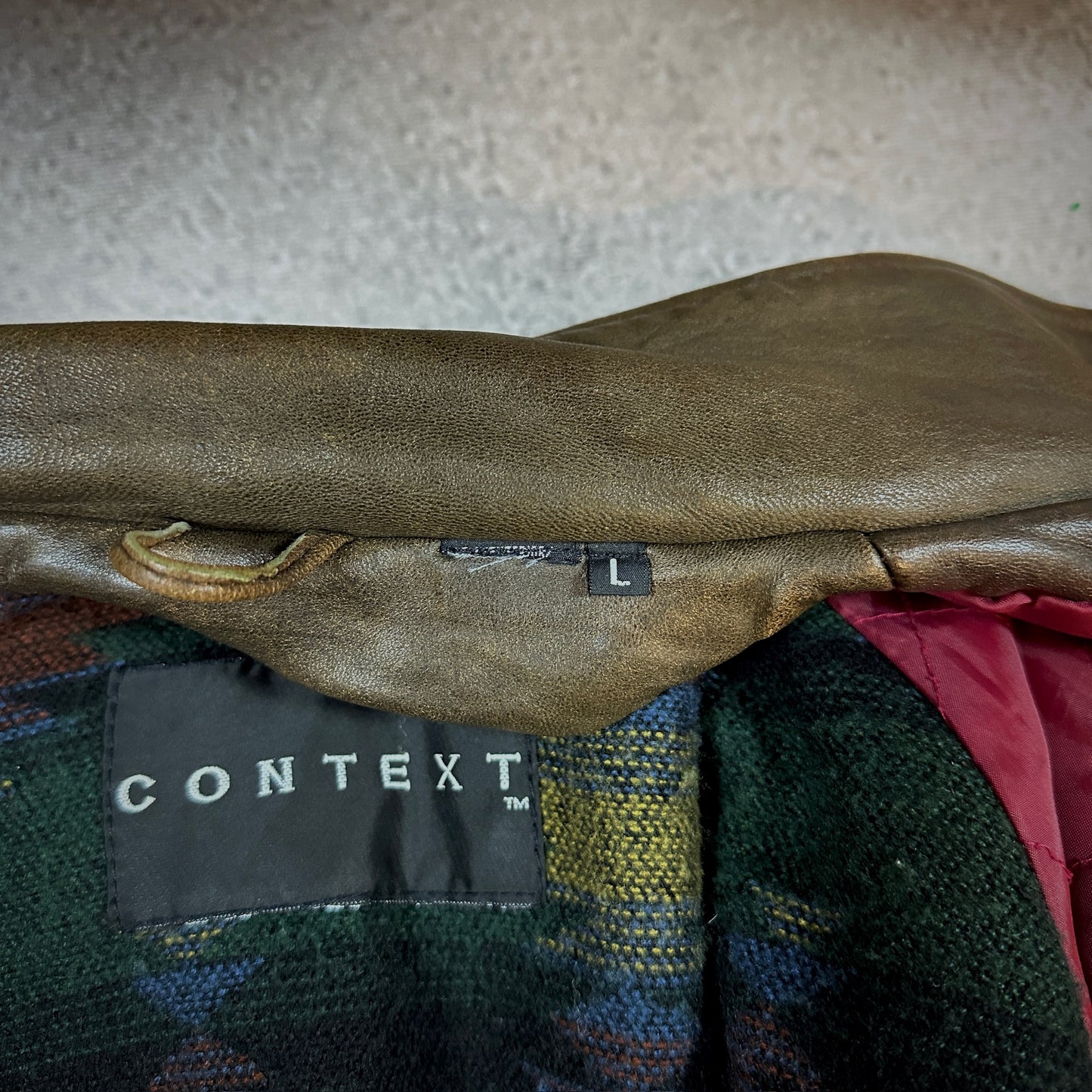 Context Brown Leather Bomber Jacket Blanket Lined 90's - L