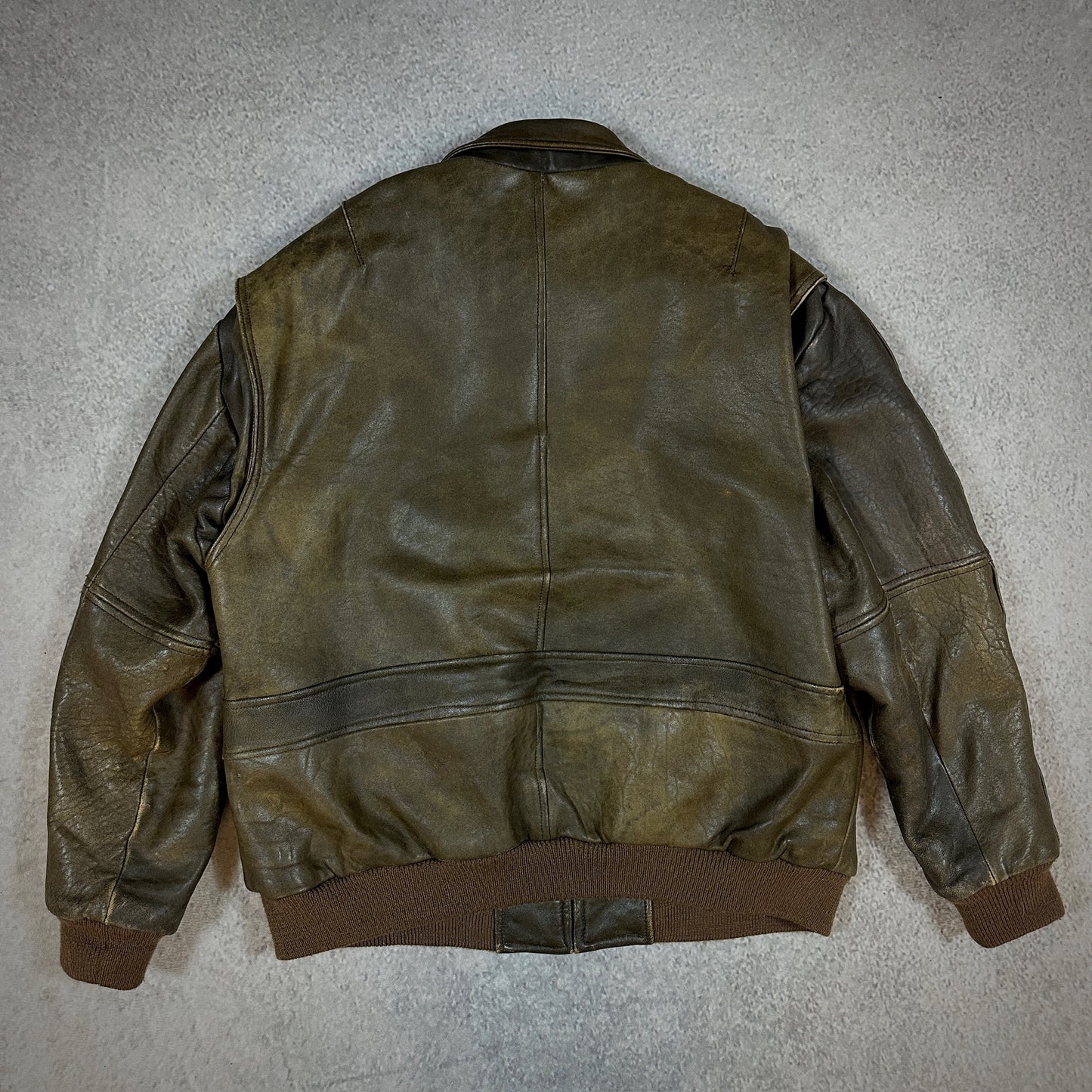 Context Brown Leather Bomber Jacket Blanket Lined 90's - L