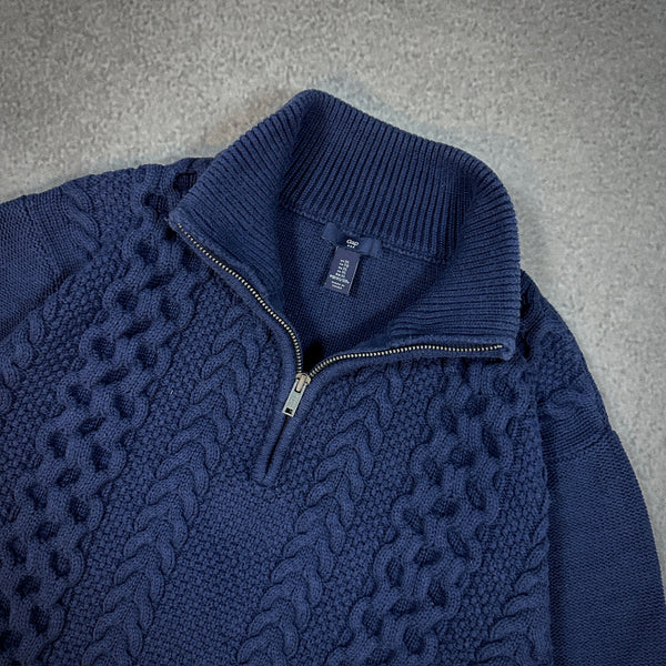 Cable Knit Fisherman 1/4 Quarter Zip Gap Sweater 00's - XL hover
