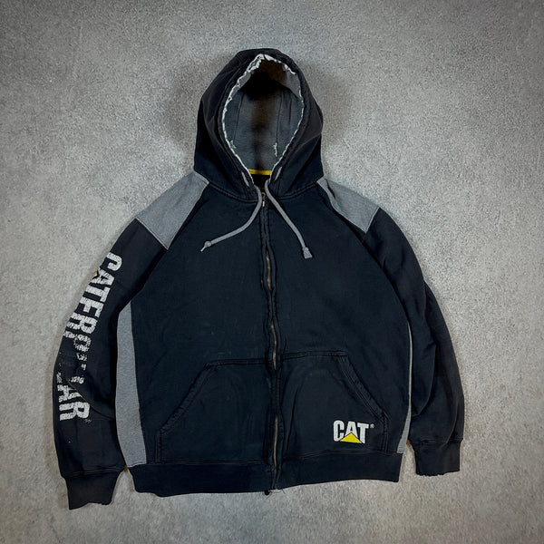 Caterpillar CAT Hooded Full Zip Jacket Distressed Workwear 00's - L