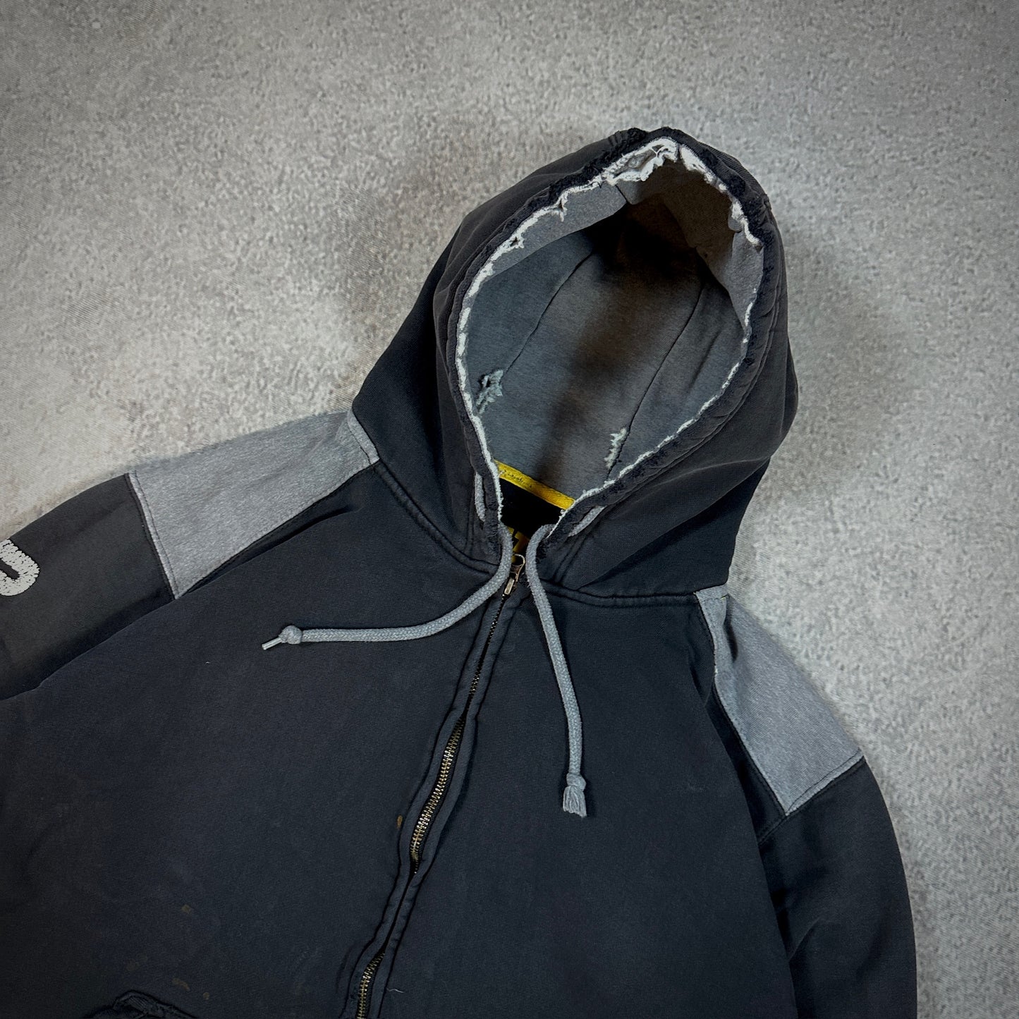 Caterpillar CAT Hooded Full Zip Jacket Distressed Workwear 00's - L