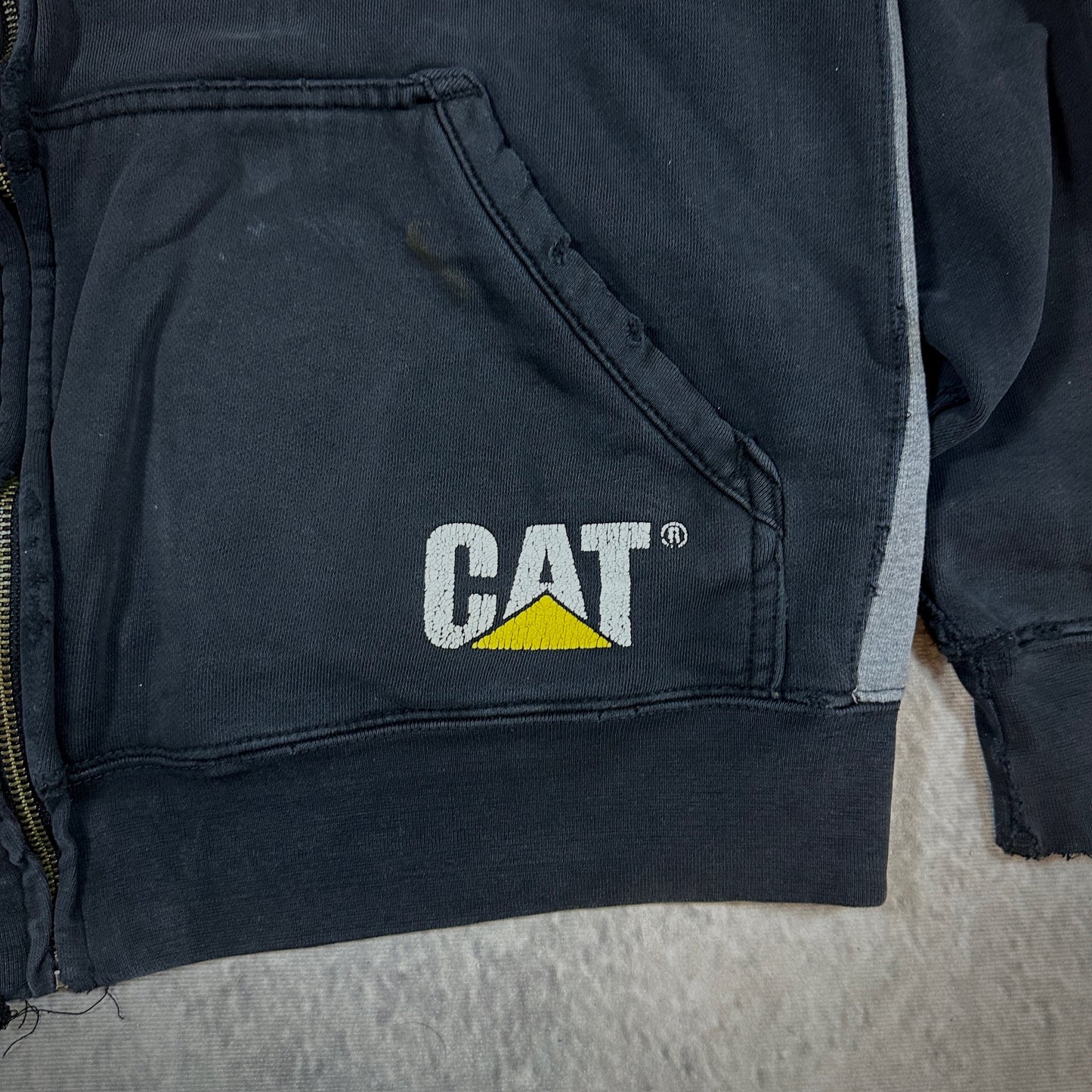 Caterpillar CAT Hooded Full Zip Jacket Distressed Workwear 00's - L