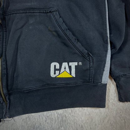 Caterpillar CAT Hooded Full Zip Jacket Distressed Workwear 00's - L