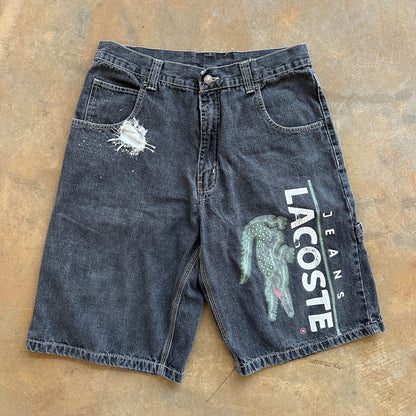 Vintage Lacoste Big Gator Graphic Skater Grunge y2k Baggy Jean Shorts Black 00's - 34