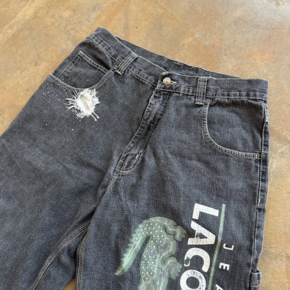 Vintage Lacoste Big Gator Graphic Skater Grunge y2k Baggy Jean Shorts Black 00's - 34