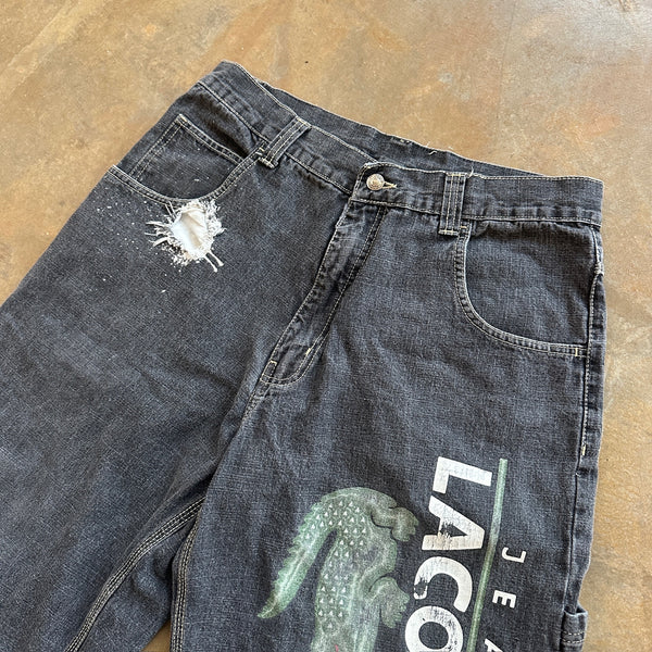 Vintage Lacoste Big Gator Graphic Skater Grunge y2k Baggy Jean Shorts Black 00's - 34 hover