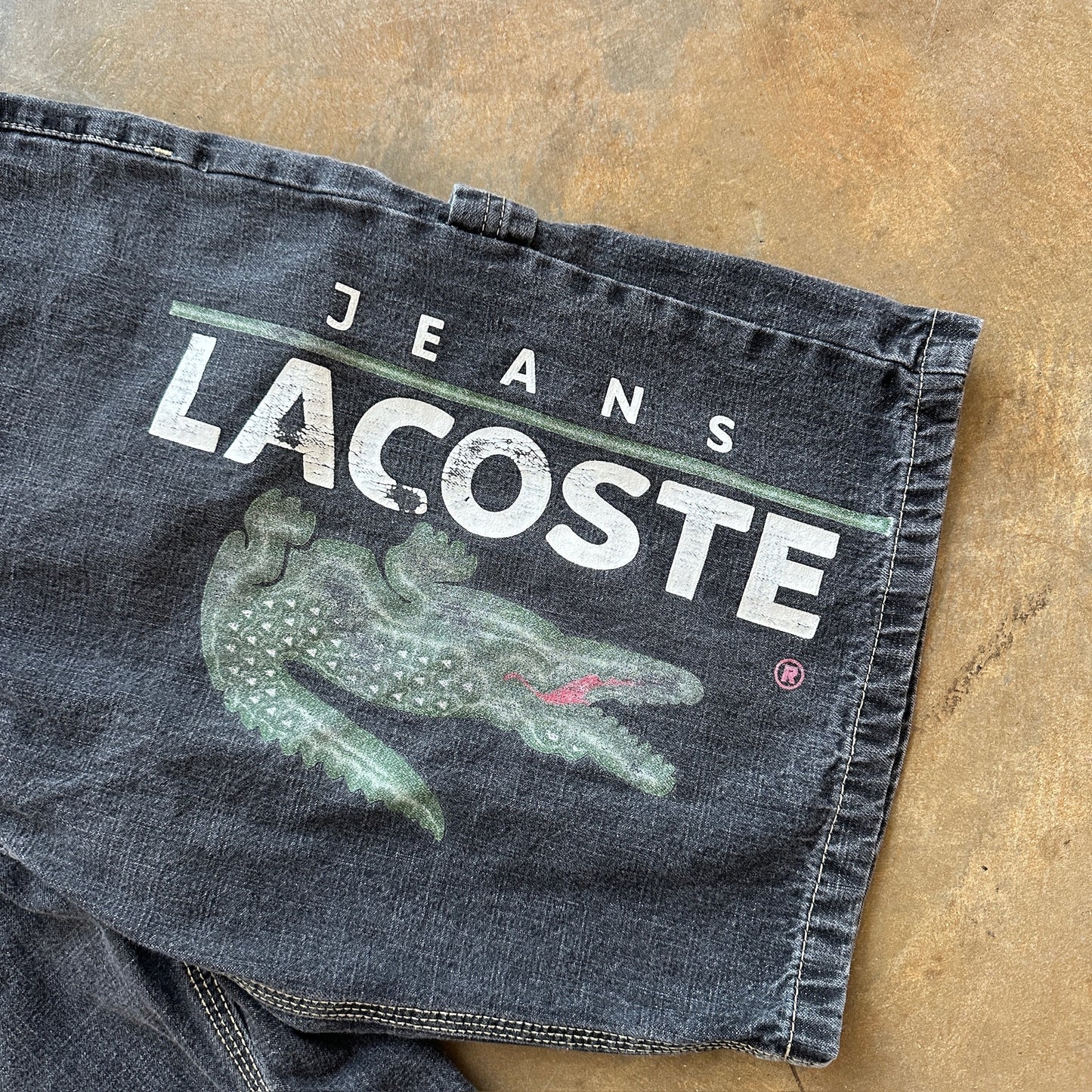 Vintage Lacoste Big Gator Graphic Skater Grunge y2k Baggy Jean Shorts Black 00's - 34