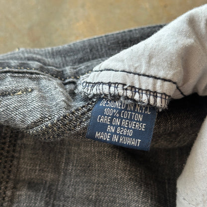 Vintage Lacoste Big Gator Graphic Skater Grunge y2k Baggy Jean Shorts Black 00's - 34