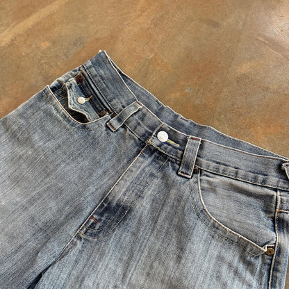 True Religion RARE Rainbow Billy Embroidered Buddha Tapestry Jean Shorts Baggy Skater 90's - 34