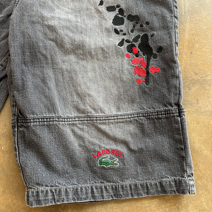 Lacoste Baggy Jean Shorts Black Embroidered Skater Dark Wash 90's - 36
