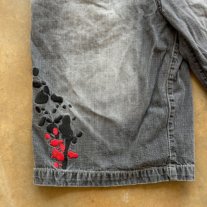 Lacoste Baggy Jean Shorts Black Embroidered Skater Dark Wash 90's - 36