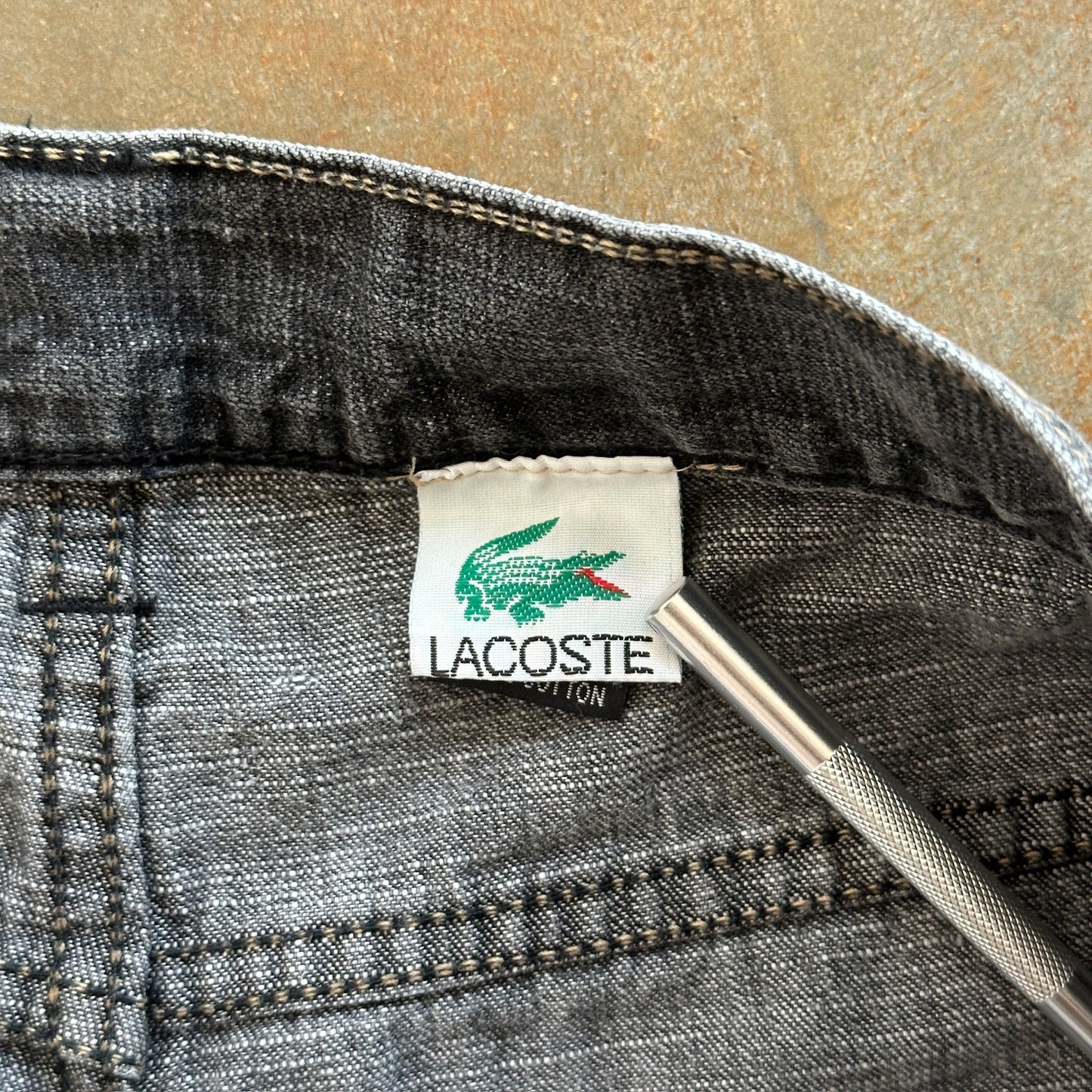 Lacoste Baggy Jean Shorts Black Embroidered Skater Dark Wash 90's - 36