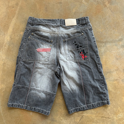 Lacoste Baggy Jean Shorts Black Embroidered Skater Dark Wash 90's - 36