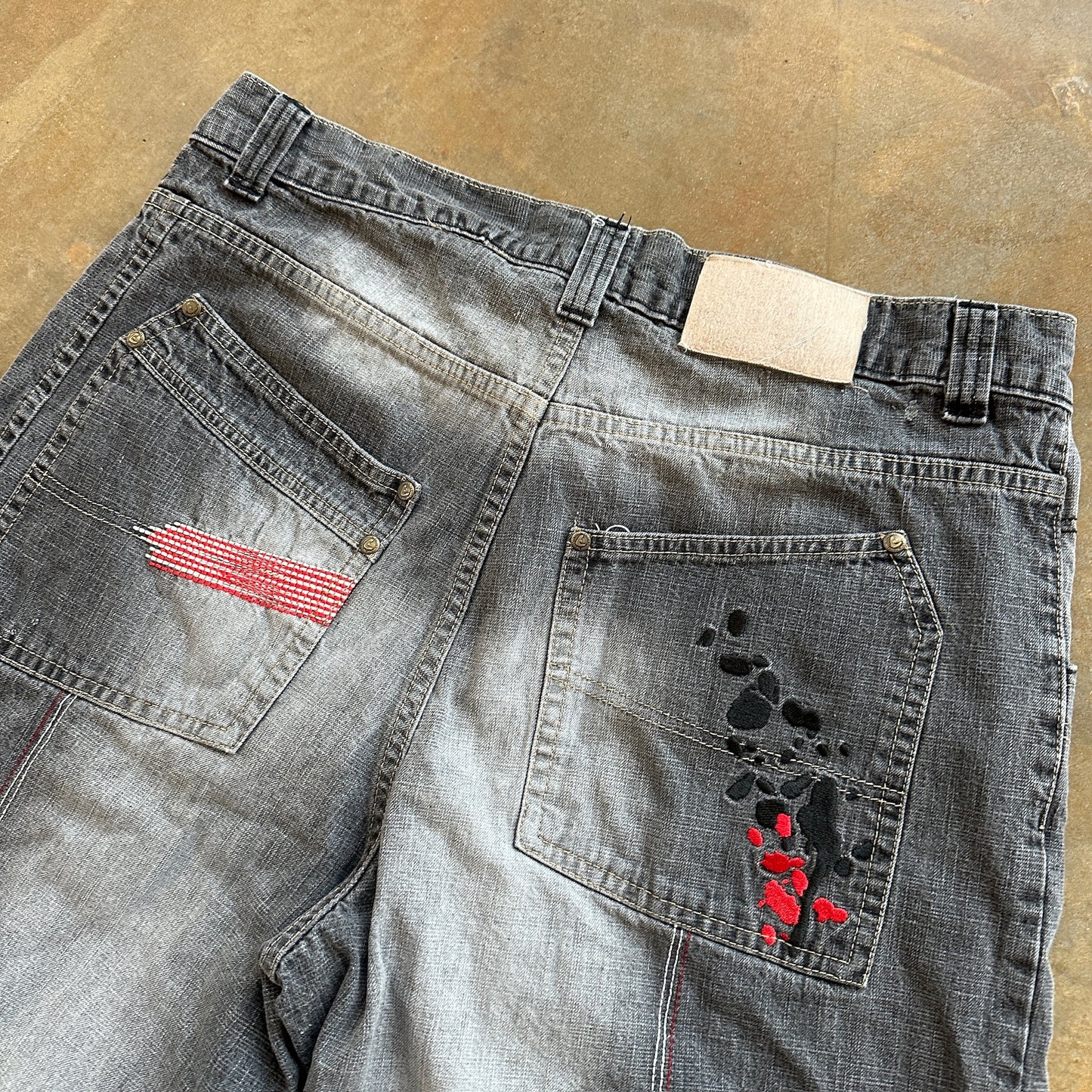 Lacoste Baggy Jean Shorts Black Embroidered Skater Dark Wash 90's - 36