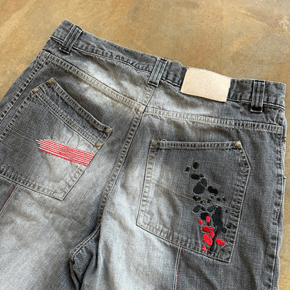 Lacoste Baggy Jean Shorts Black Embroidered Skater Dark Wash 90's - 36