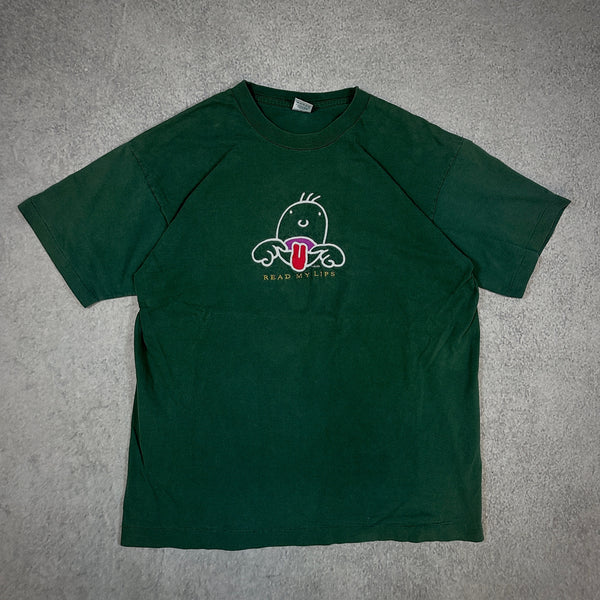 Read My Lips Funny Humor Embroidered Shirt Single Stitch 90's - L