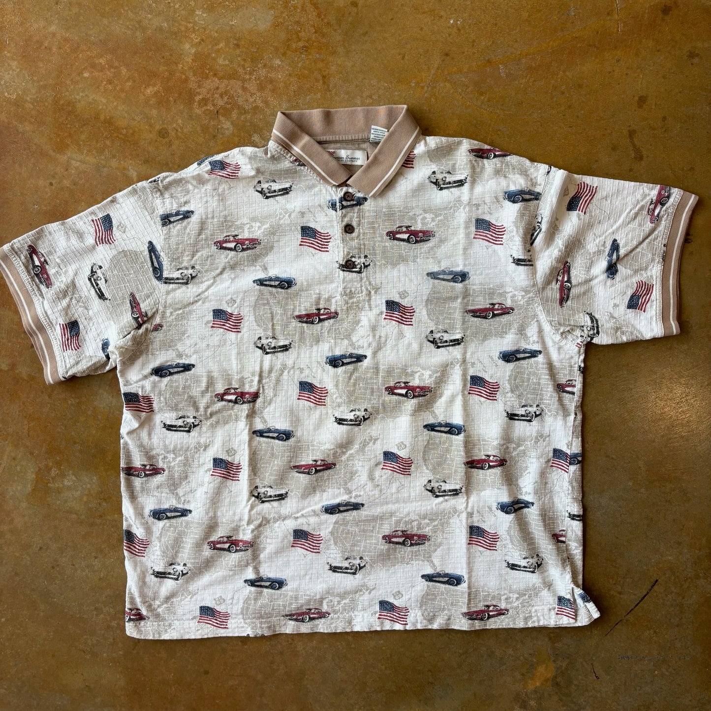 American Summer Classic Car USA Flag AOP Polo Shirt 90's - 2XL