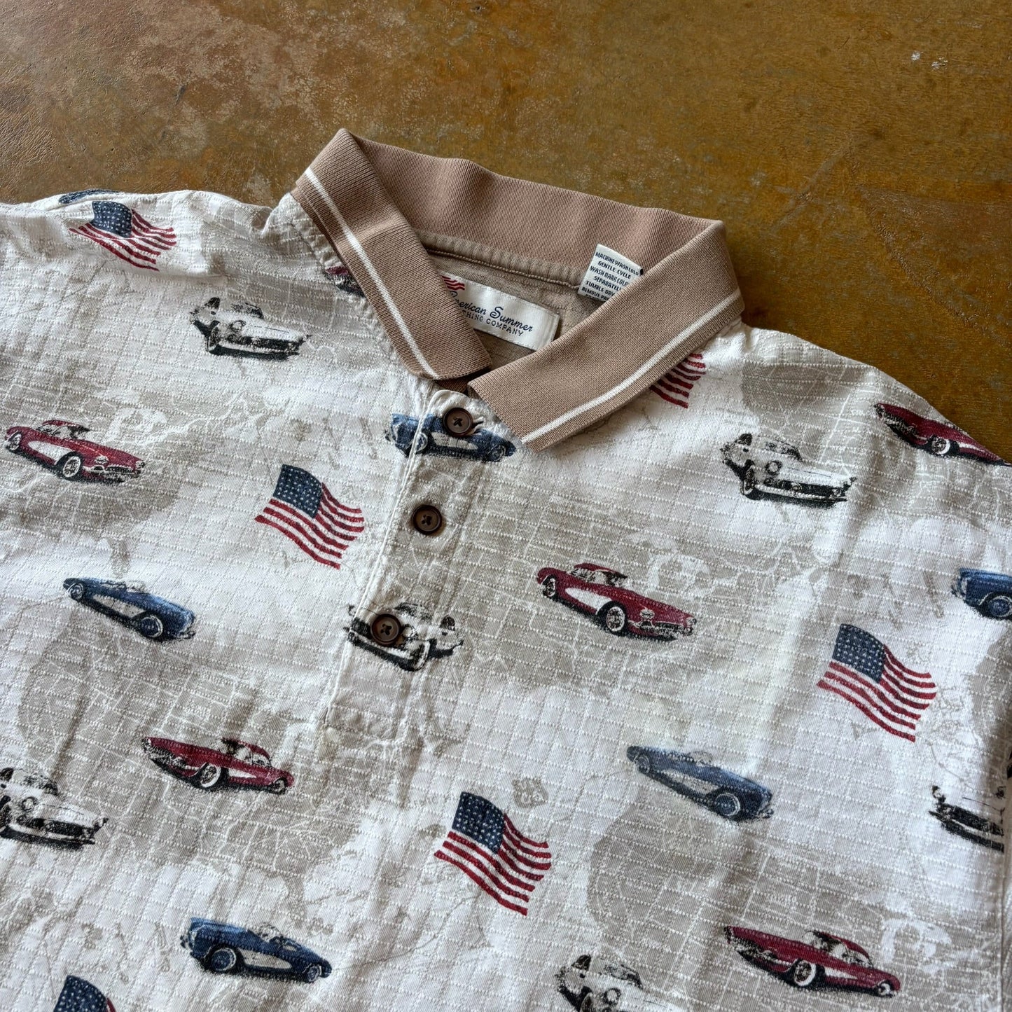 American Summer Classic Car USA Flag AOP Polo Shirt 90's - 2XL