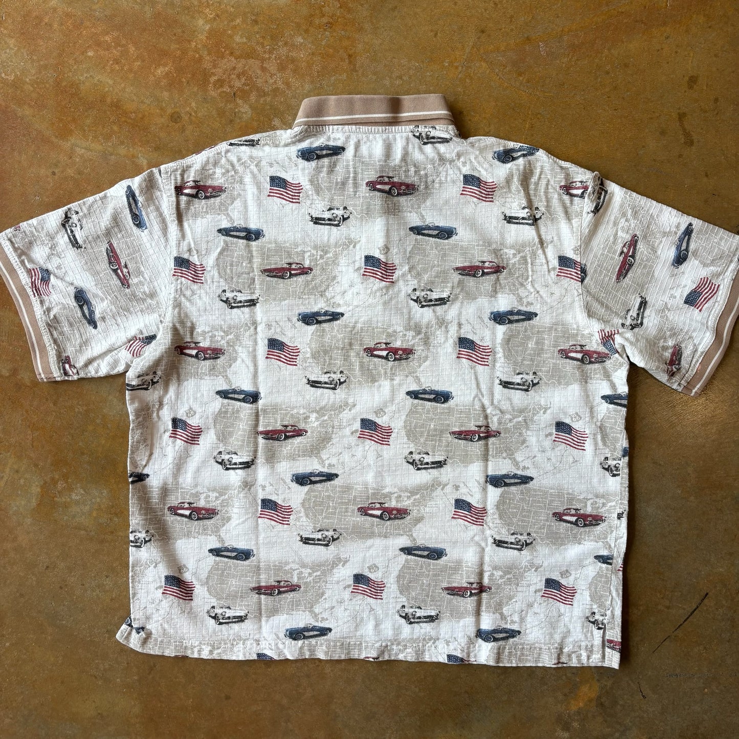 American Summer Classic Car USA Flag AOP Polo Shirt 90's - 2XL