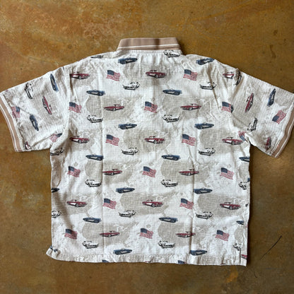 American Summer Classic Car USA Flag AOP Polo Shirt 90's - 2XL