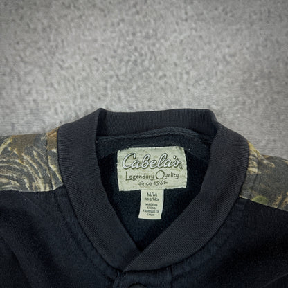 Cabelas Black Camoflauge Sleeve Henley Sweatshirt 00's - M