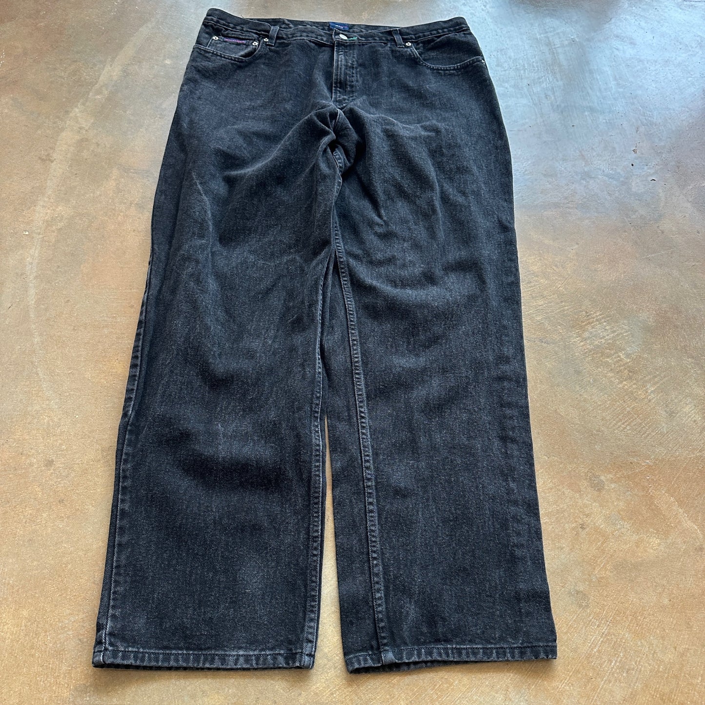 Tommy Hilfiger Baggy Jeans Spellout Embroidered Dark Wash Black Skater 00's - 40