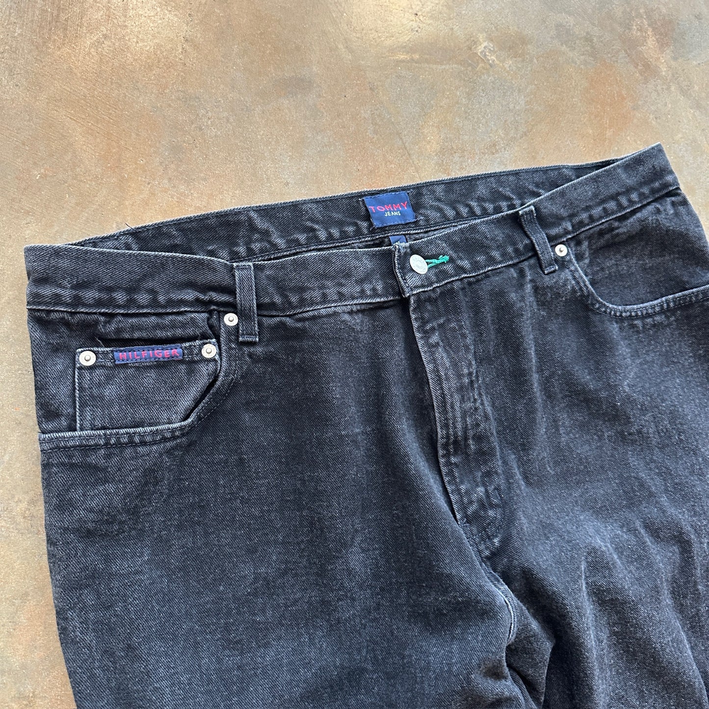 Tommy Hilfiger Baggy Jeans Spellout Embroidered Dark Wash Black Skater 00's - 40