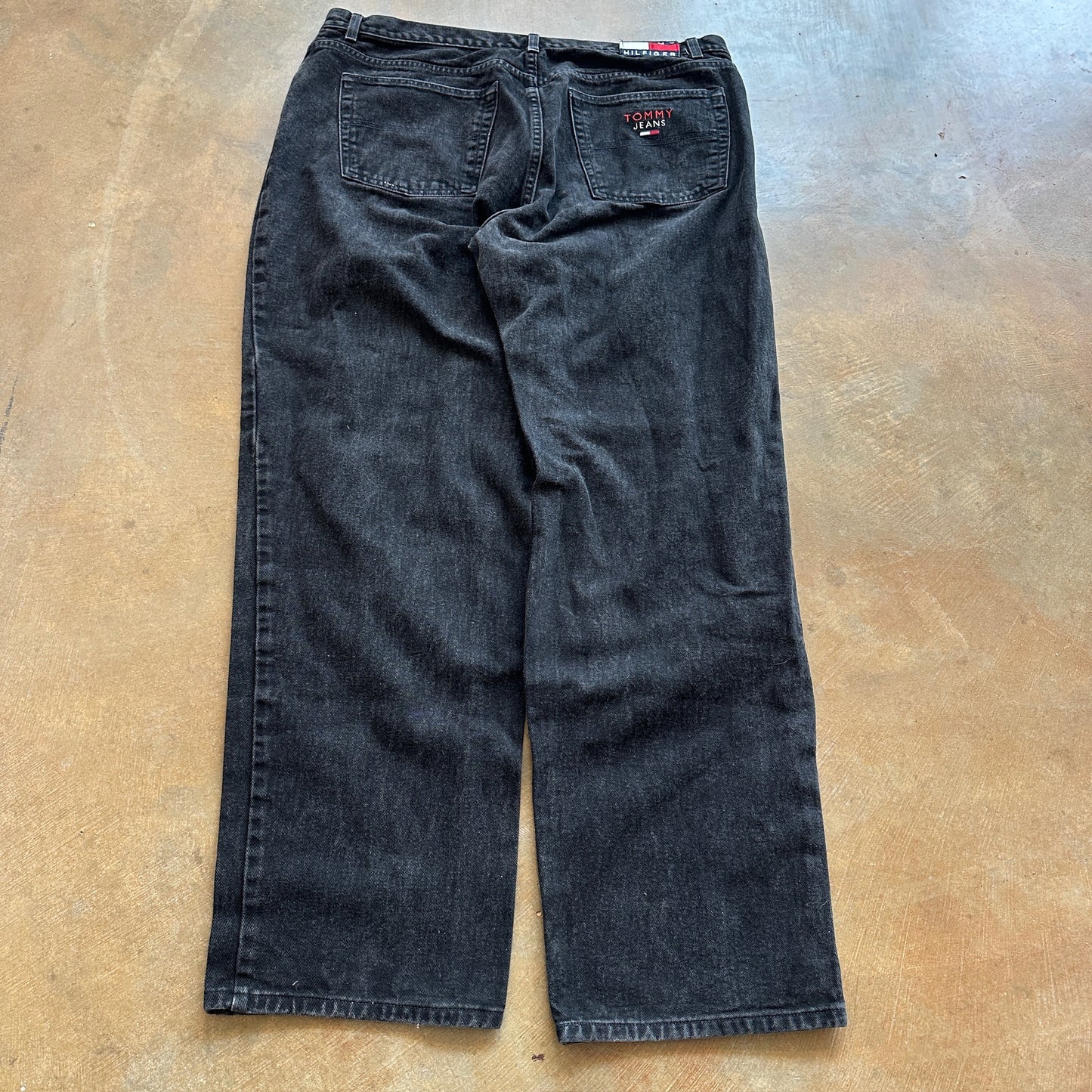 Tommy Hilfiger Baggy Jeans Spellout Embroidered Dark Wash Black Skater 00's - 40