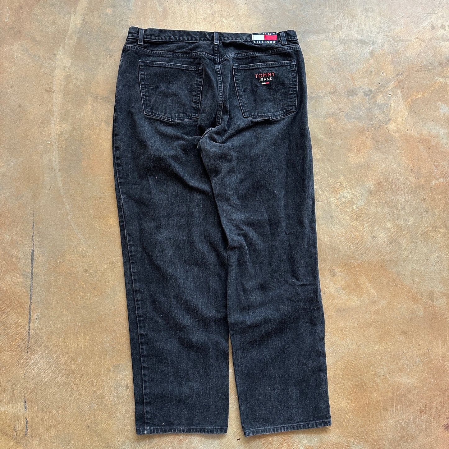 Tommy Hilfiger Baggy Jeans Spellout Embroidered Dark Wash Black Skater 00's - 40