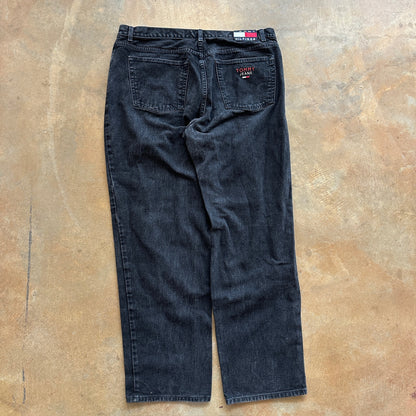 Tommy Hilfiger Baggy Jeans Spellout Embroidered Dark Wash Black Skater 00's - 40