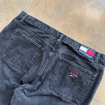 Tommy Hilfiger Baggy Jeans Spellout Embroidered Dark Wash Black Skater 00's - 40