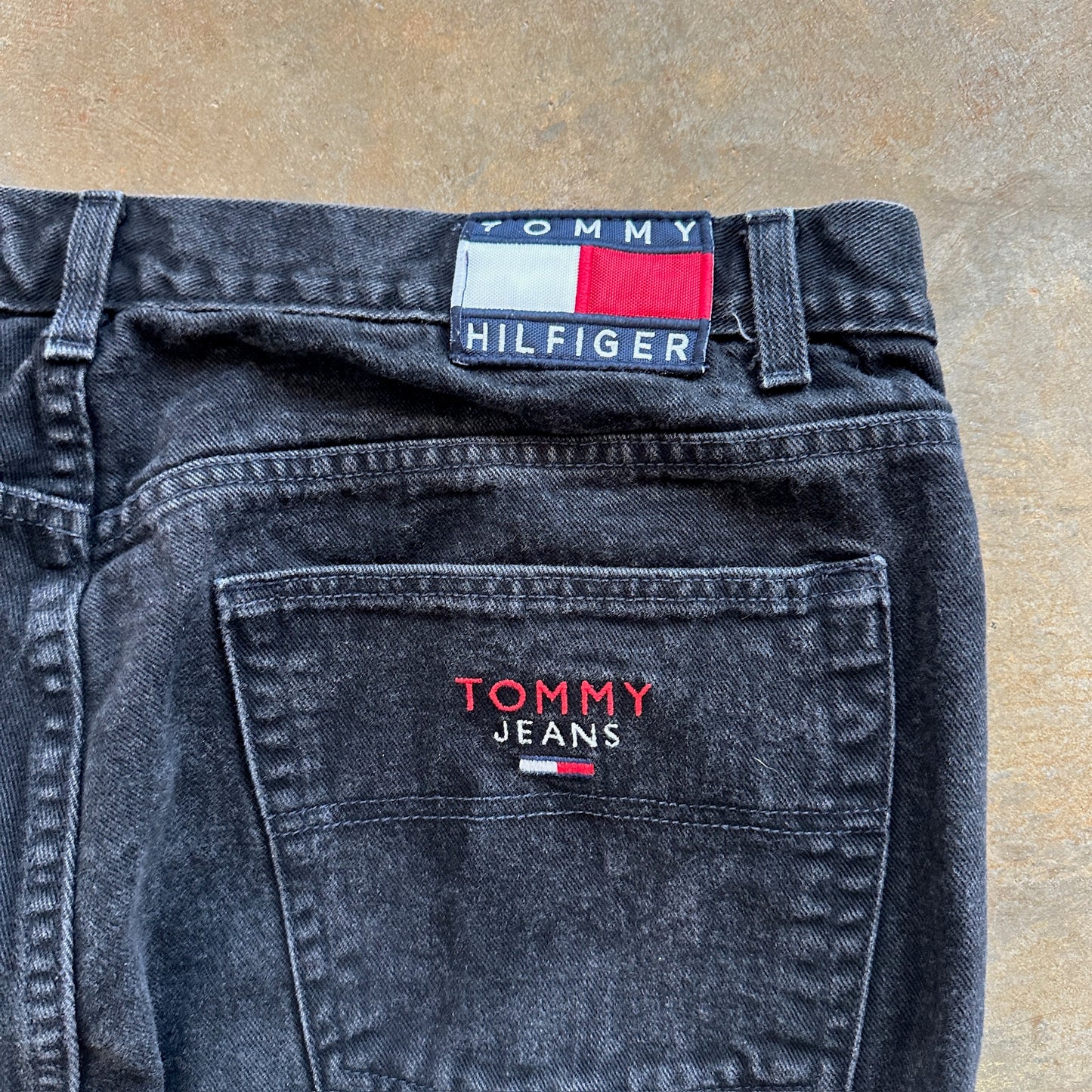 Tommy Hilfiger Baggy Jeans Spellout Embroidered Dark Wash Black Skater 00's - 40