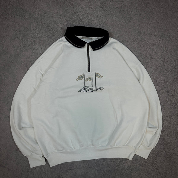 Golf Contrast Collar 1/4 Zip Sweater Sweatshirt 90's - L