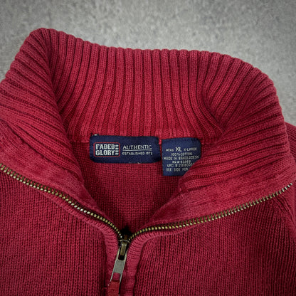 Faded Glory Heavyweight Knit Red 1/4 Zip Sweater 00's - XL