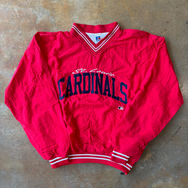 St. Louis Cardinals Script Spellout Logo Pullover Windbreaker Jacket 90's - L