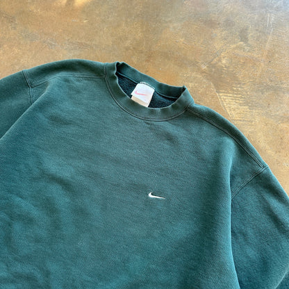 Nike Green Crewneck Faded Distressed Sweatshirt Pullover Mini Swoosh 90's - XL