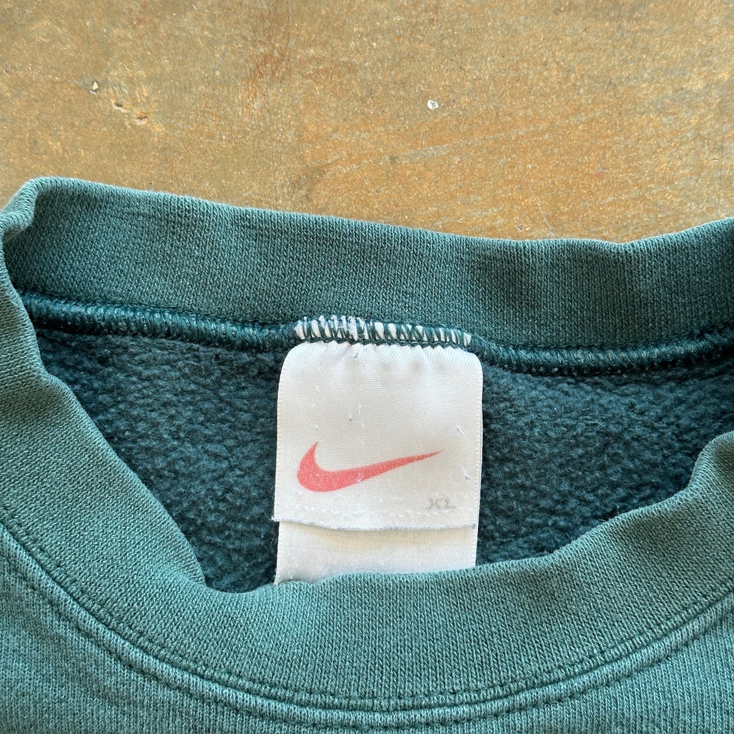 Nike Green Crewneck Faded Distressed Sweatshirt Pullover Mini Swoosh 90's - XL