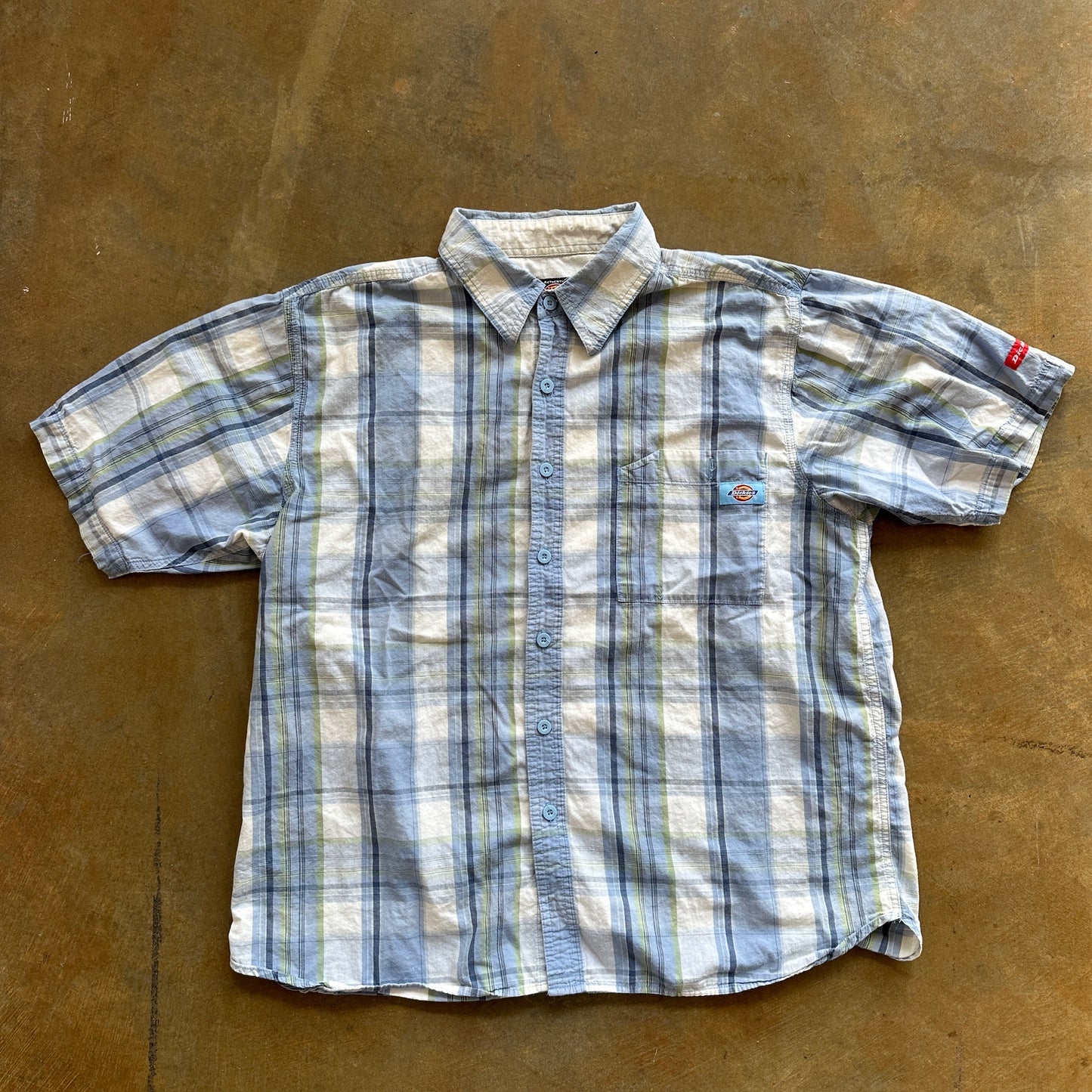 Dickies Plaid Light Blue Button Up Shirt Garage Work Preppy 00's - XL